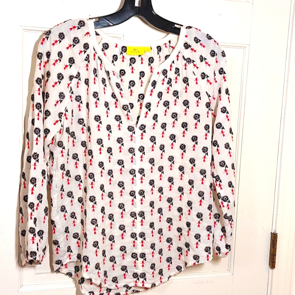 Roller Rabbit Floral Embroidered Peasant Shirt, Size Xs (Runs Big)